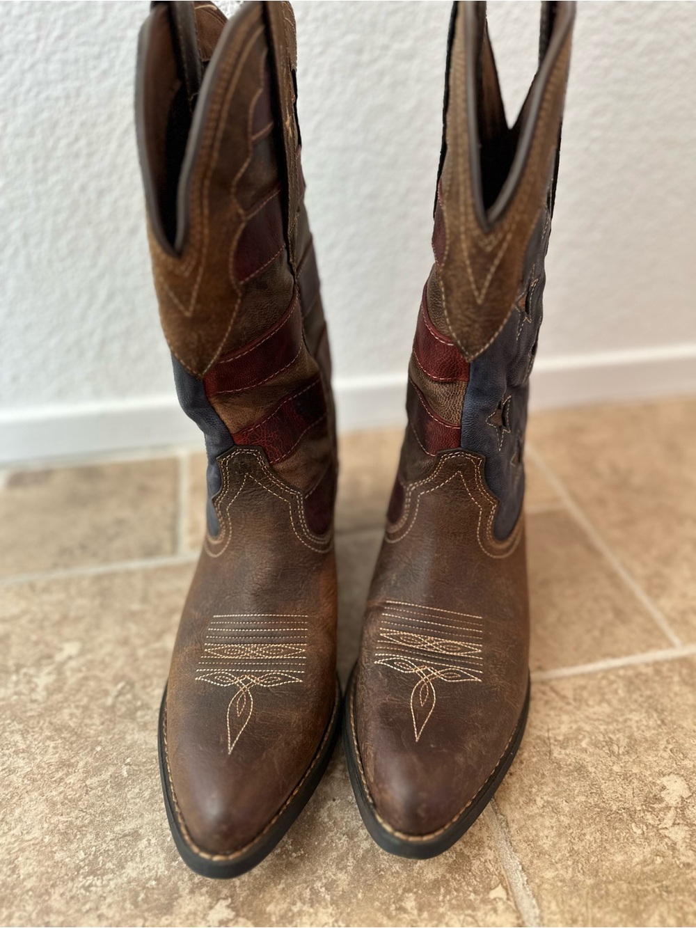 Durango Brown Red and Navy Western Heeled Boots - Picture 4 of 8
